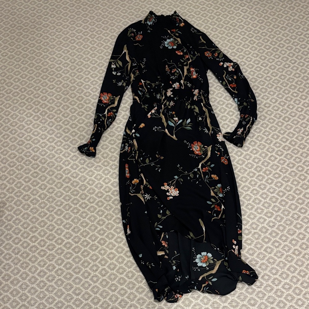 Nanette Lepore Black Floral Long Sleeve Dress